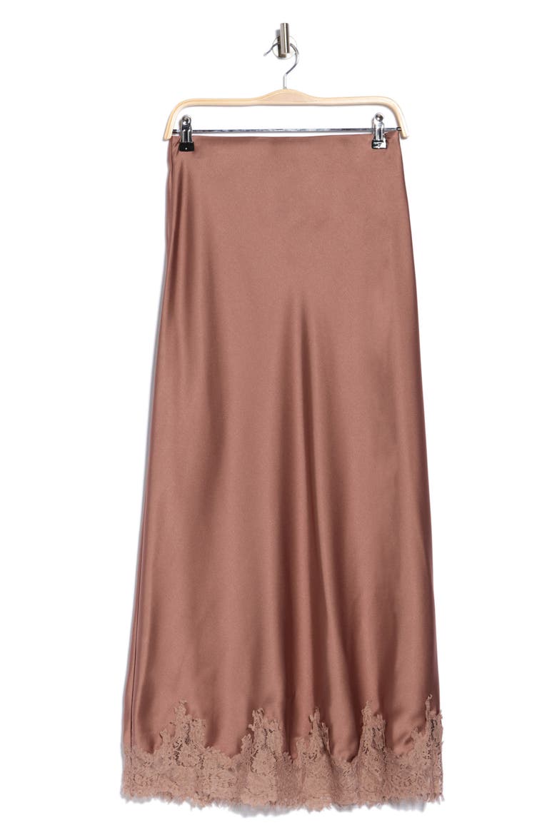 Lace Hem Satin Maxi Skirt, Alternate, color, DUNE