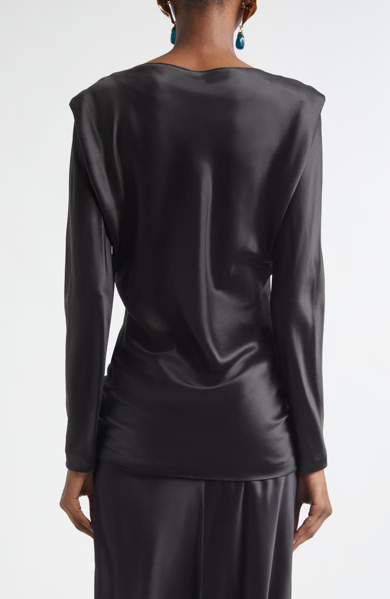 Saint Laurent Fluid Silk Satin Top, Alternate, color, Noir