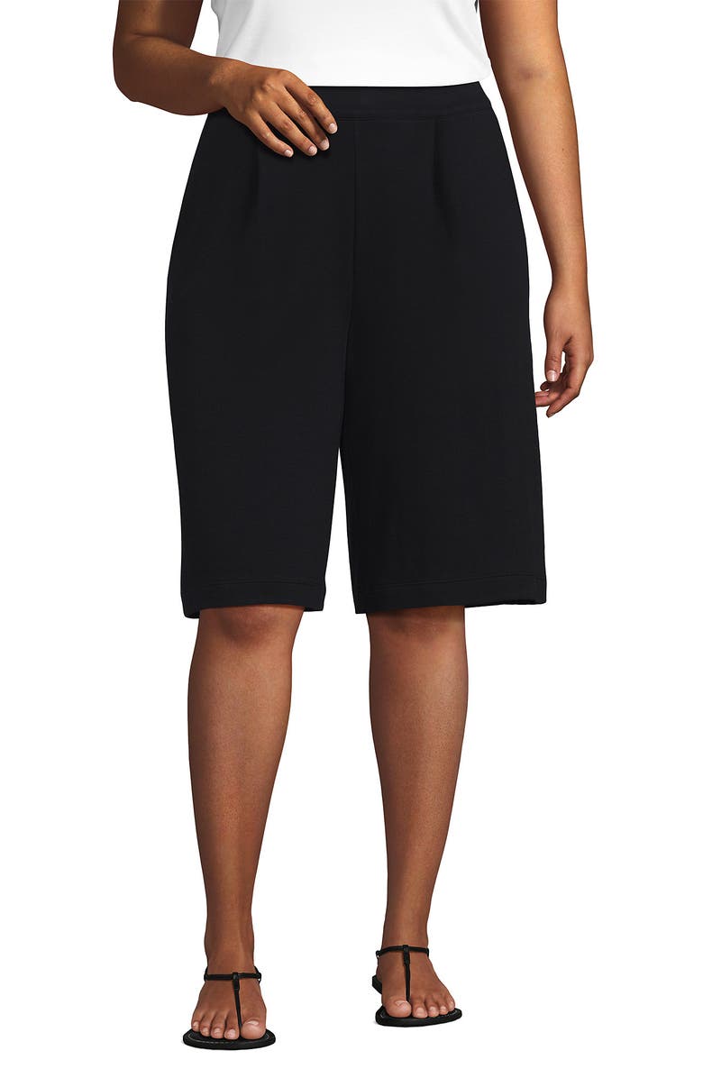 Lands' End Knit High Rise Pleated 12" Bermuda Shorts, Main, color, Black
