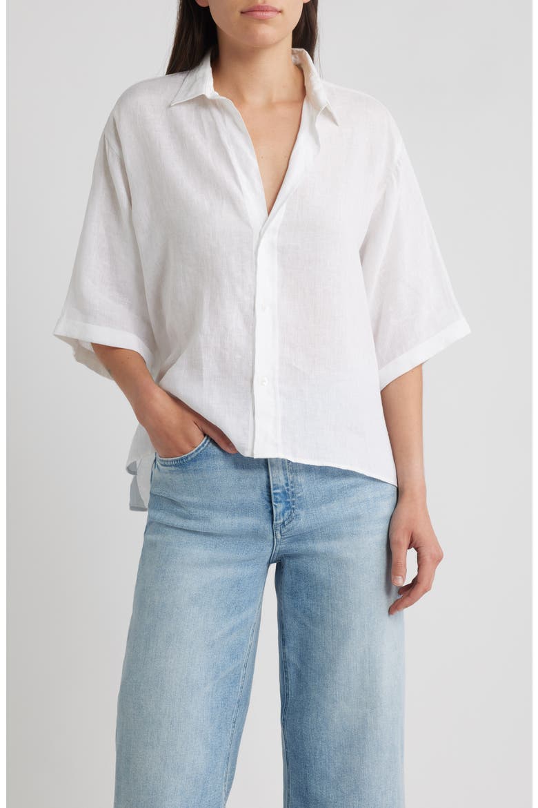 Short Sleeve Linen Button-Up Shirt, Main, color, WHL