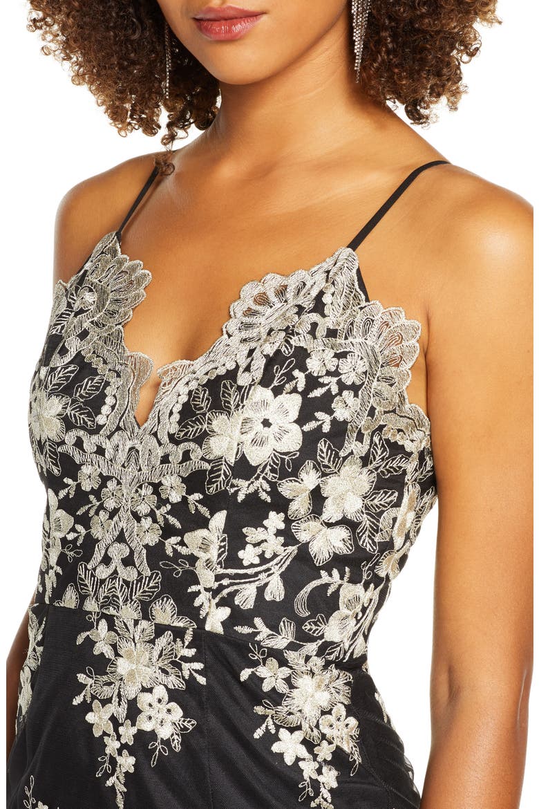 Hally Metallic Floral Embroidered Cocktail Dress, Alternate, color, BLACK