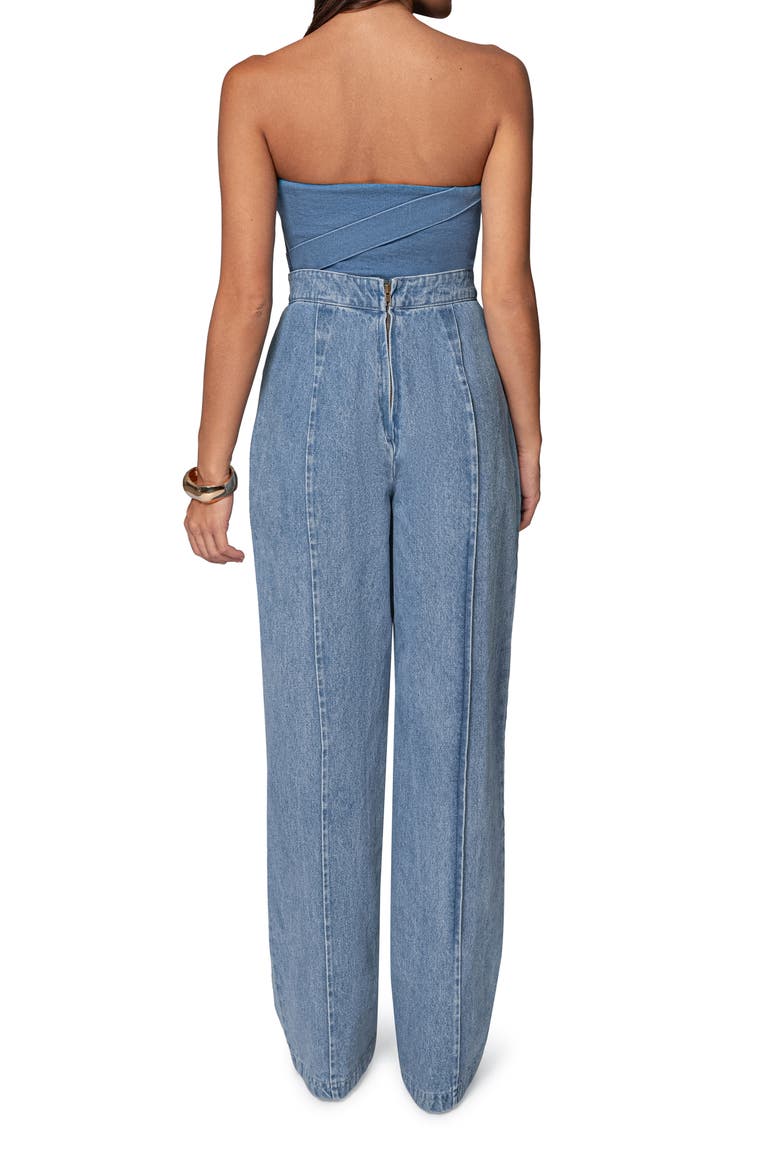 Teyana Strapless Denim Bustier Top, Alternate, color, MEDIUM WASH