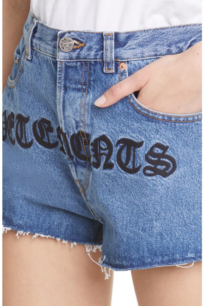 Gothic Logo Denim Shorts, Alternate, color, BLUE