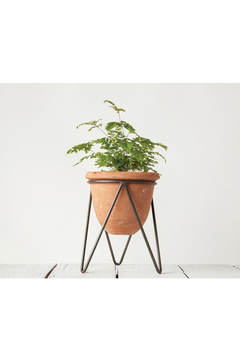 Terracotta Pot with Metal Stand, Alternate, color, Orange