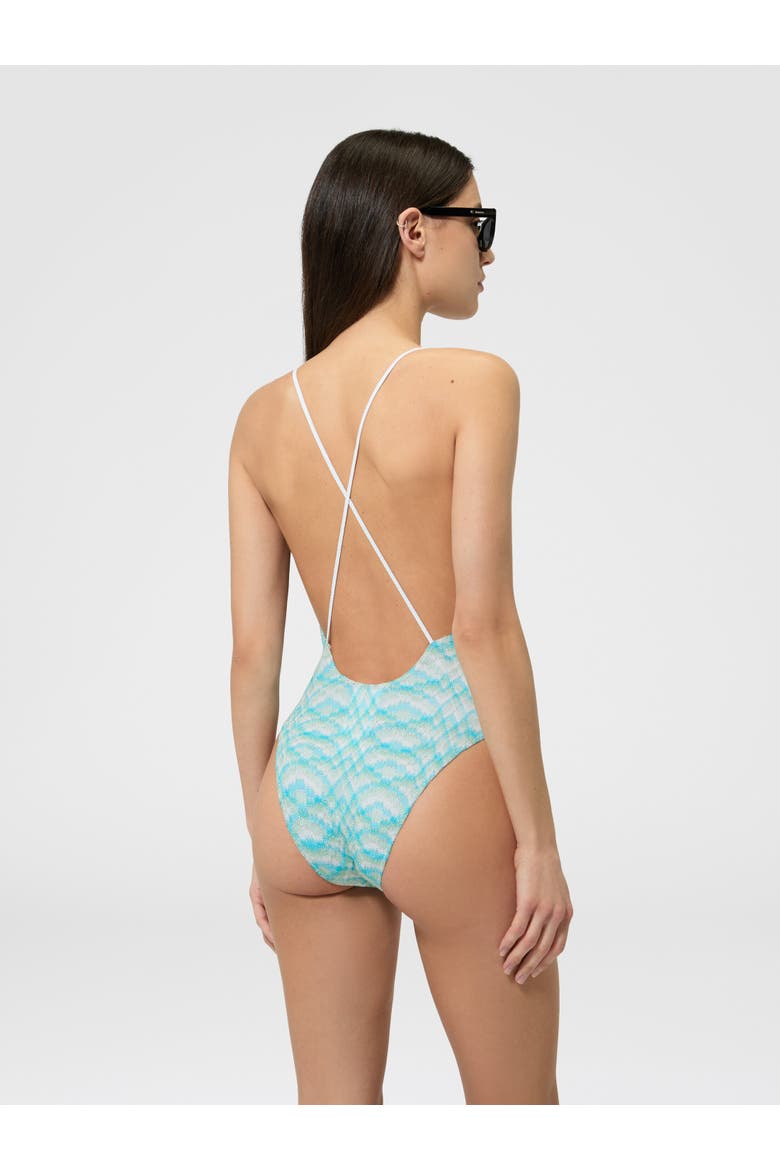 One-piece Swimsuit In Shaded Lamé Viscose, Alternate, color, White & Light Blue