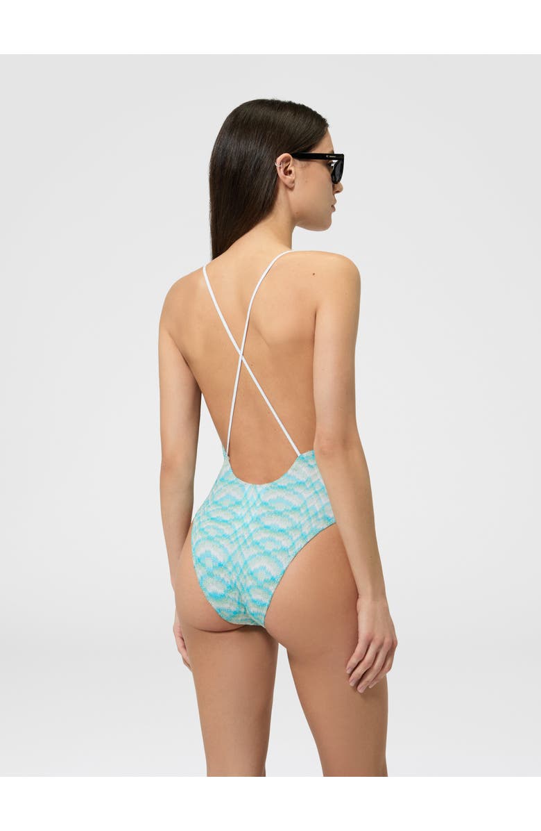 Missoni One-piece Swimsuit In Shaded Lamé Viscose, Alternate, color, White & Light Blue