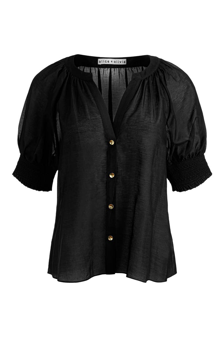 Thalia Puff Sleeve Button Shirt, Alternate, color, BLACK