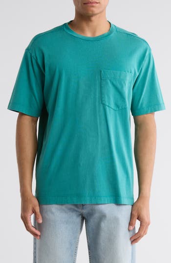 Abound Acid Wash Pocket T-shirt In Teal Bayou