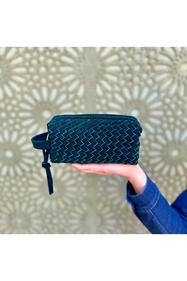 Suede Woven Leather Makeup Bag, Alternate, color, Large