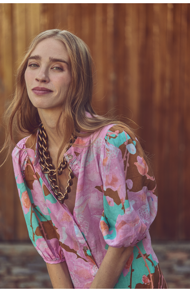 LANHTROPY Bubble Linen Shirt, Alternate, color, Aquarela