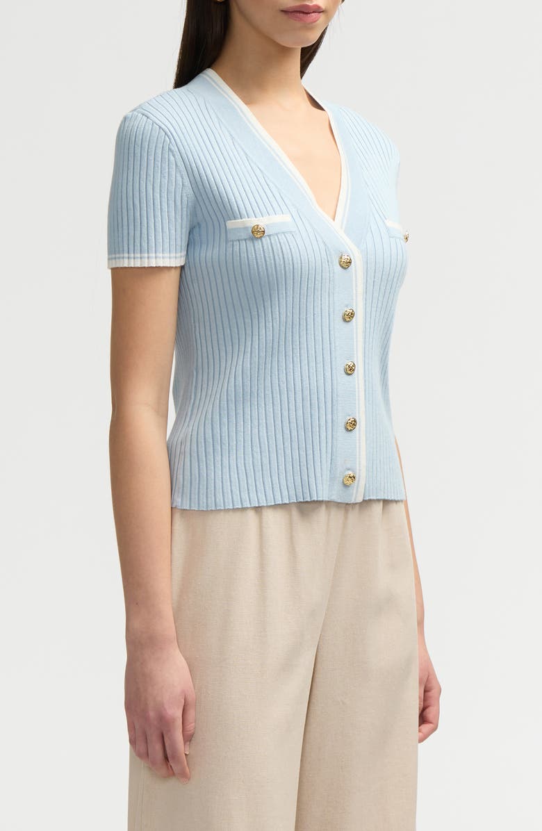 NVLT Stripe Short Sleeve Crop Cardigan, Alternate, color, Baby Blue/Marshm