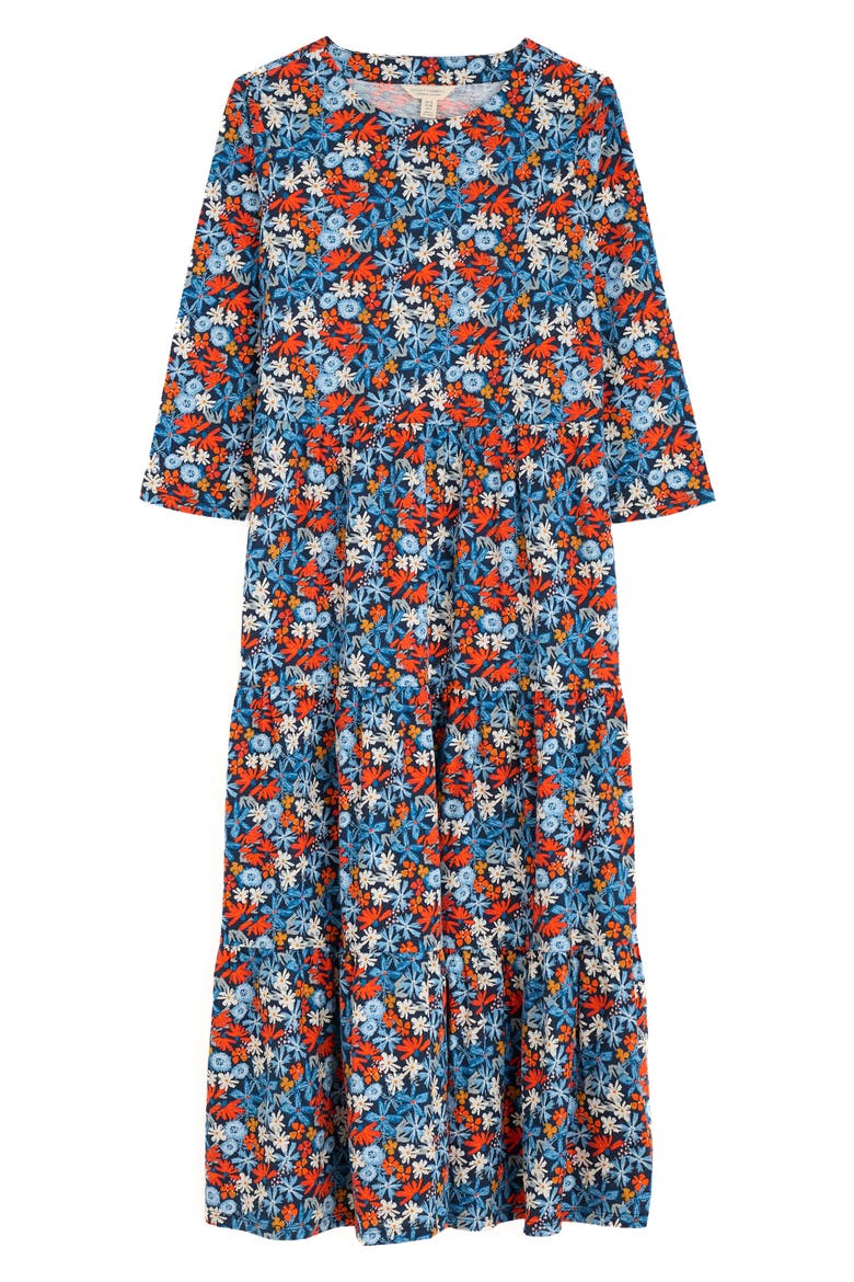 Tiered Organic Cotton Midi Dress, Alternate, color, PASTEL GARDEN MARITIME