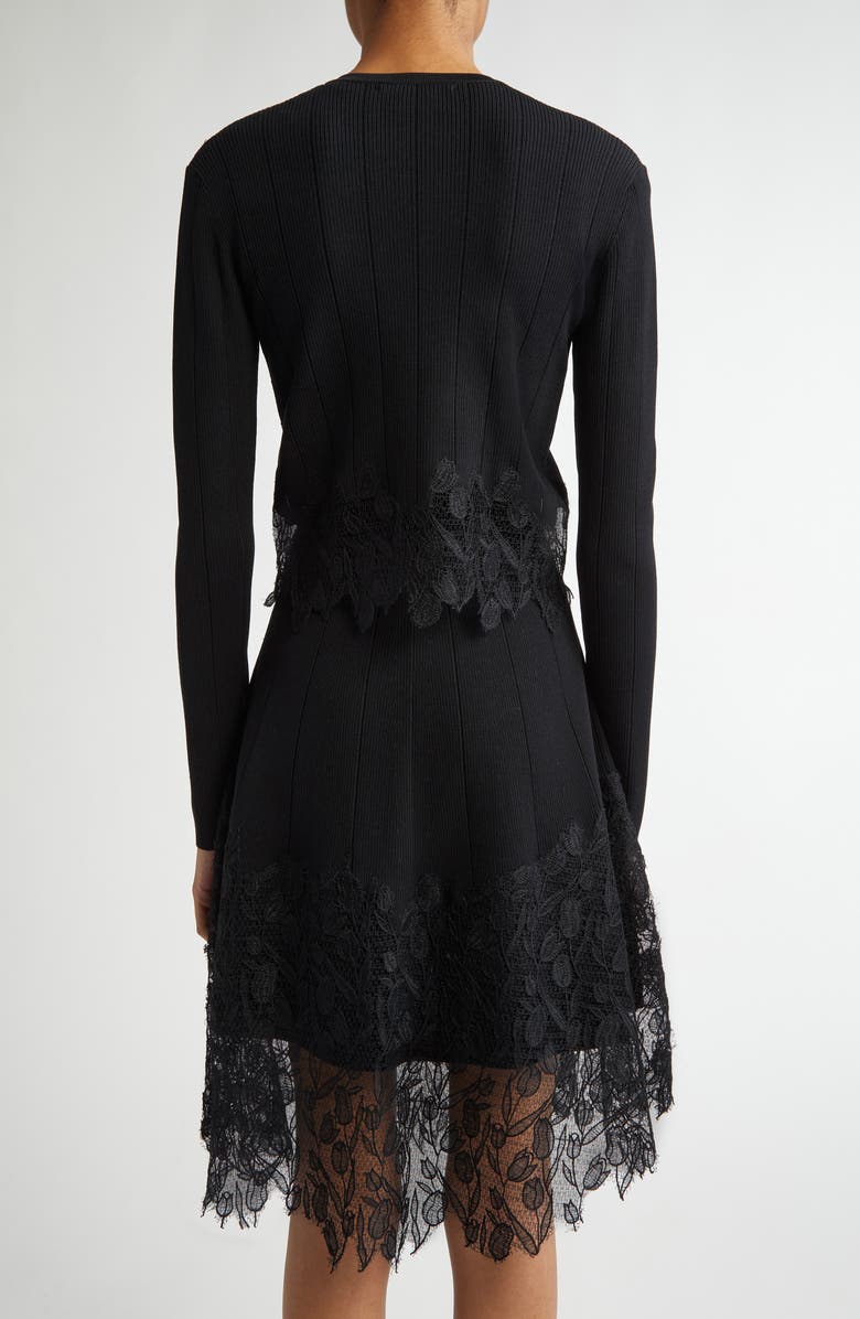 Lela Rose Guipure Lace Trim Rib Cardigan, Alternate, color, 