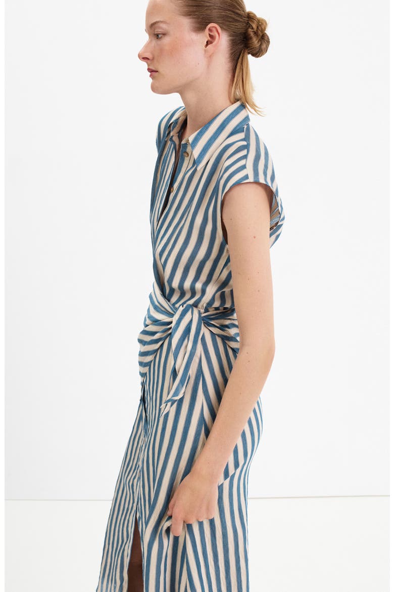 Striped Shirtdress with Sash, Alternate, color, BLUE