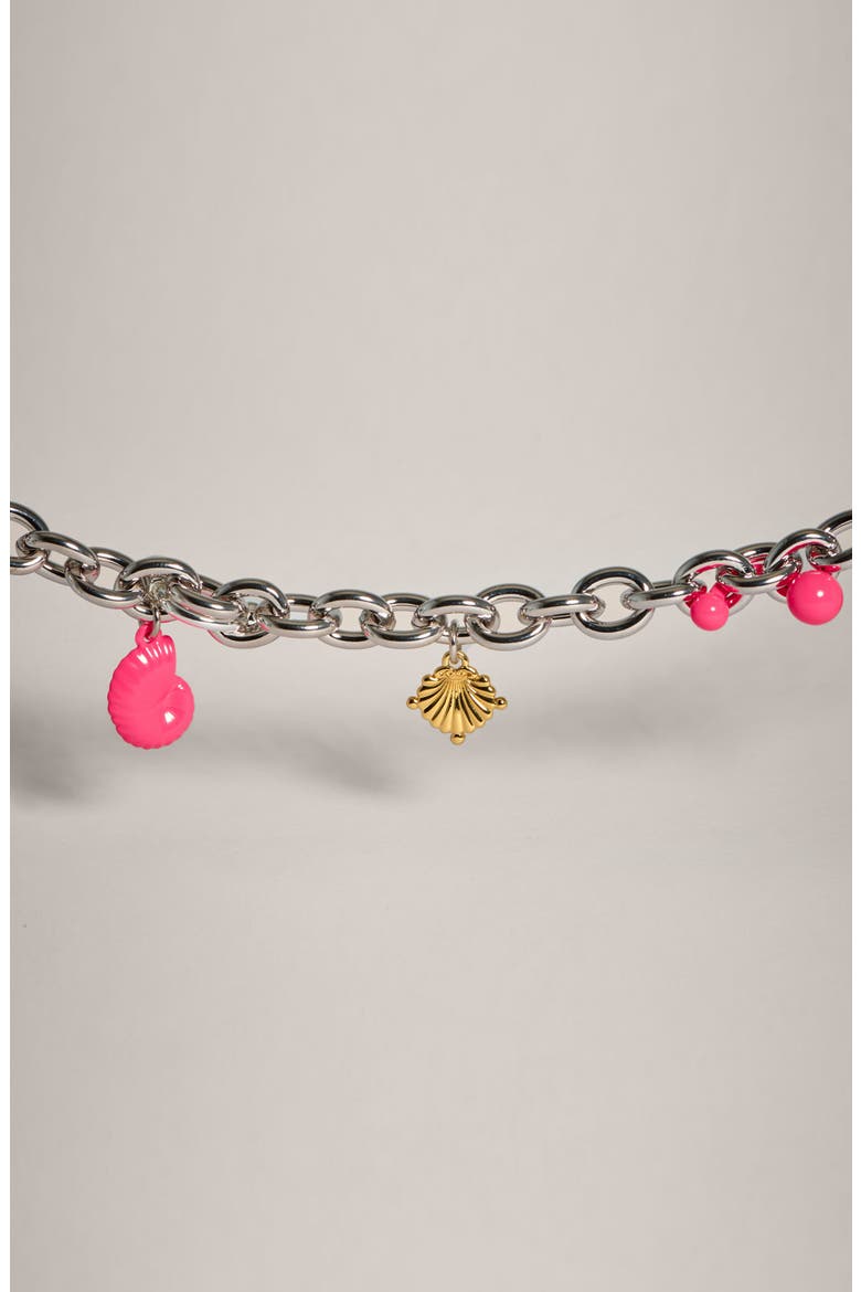 Coral Charm Bracelet in Silver and Pink, Alternate, color, Silver and Pink Enamel