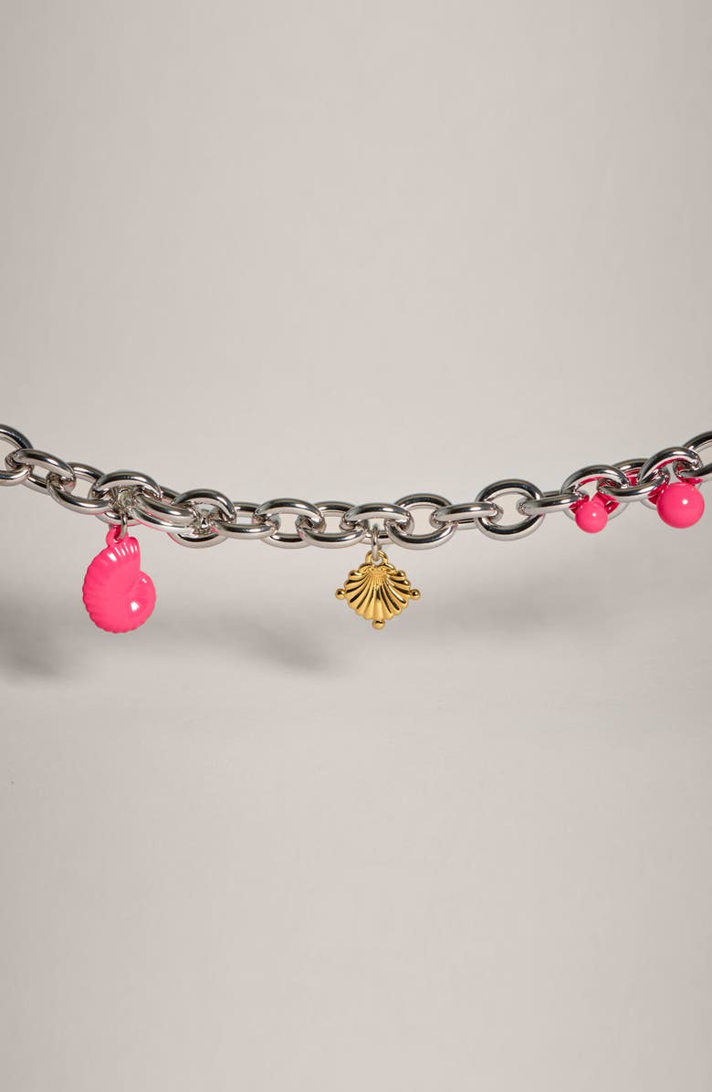YOJ Coral Charm Bracelet in Silver and Pink, Alternate, color, Silver And Pink Enamel