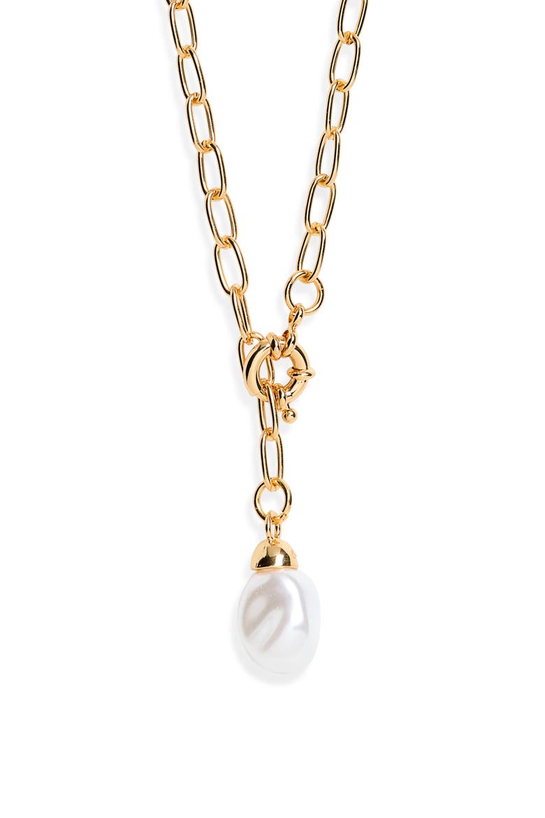 Hera Faux Pearl Drop Y-Necklace, Main, color, GOLD