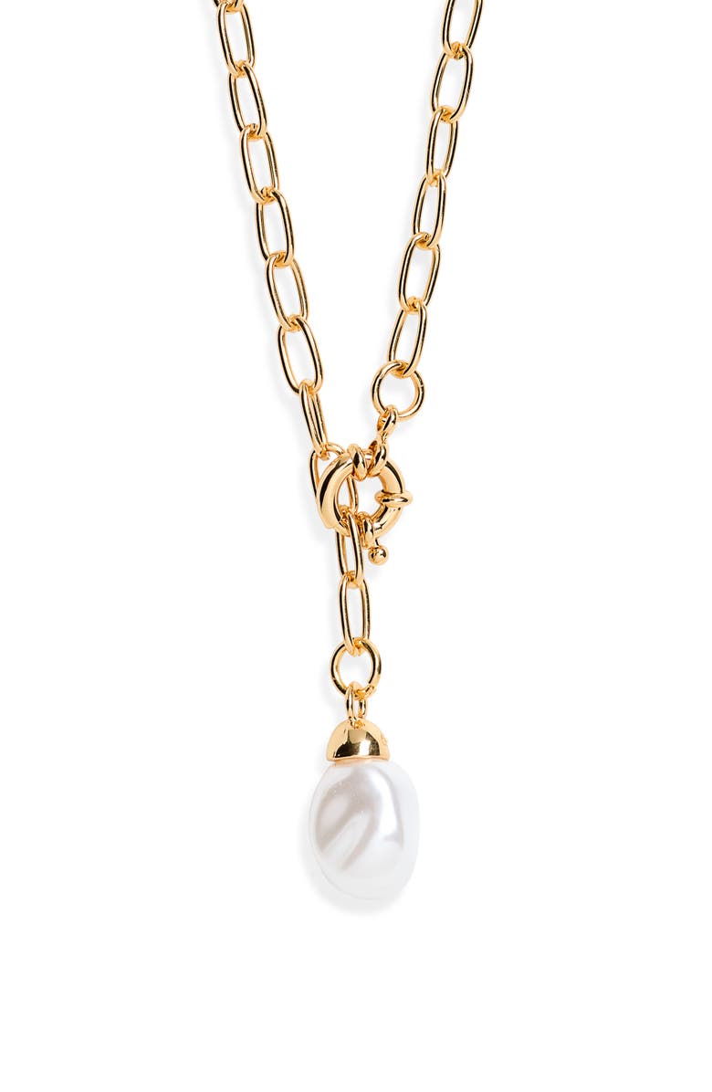 BaubleBar Hera Faux Pearl Drop Y-Necklace, Main, color, Gold