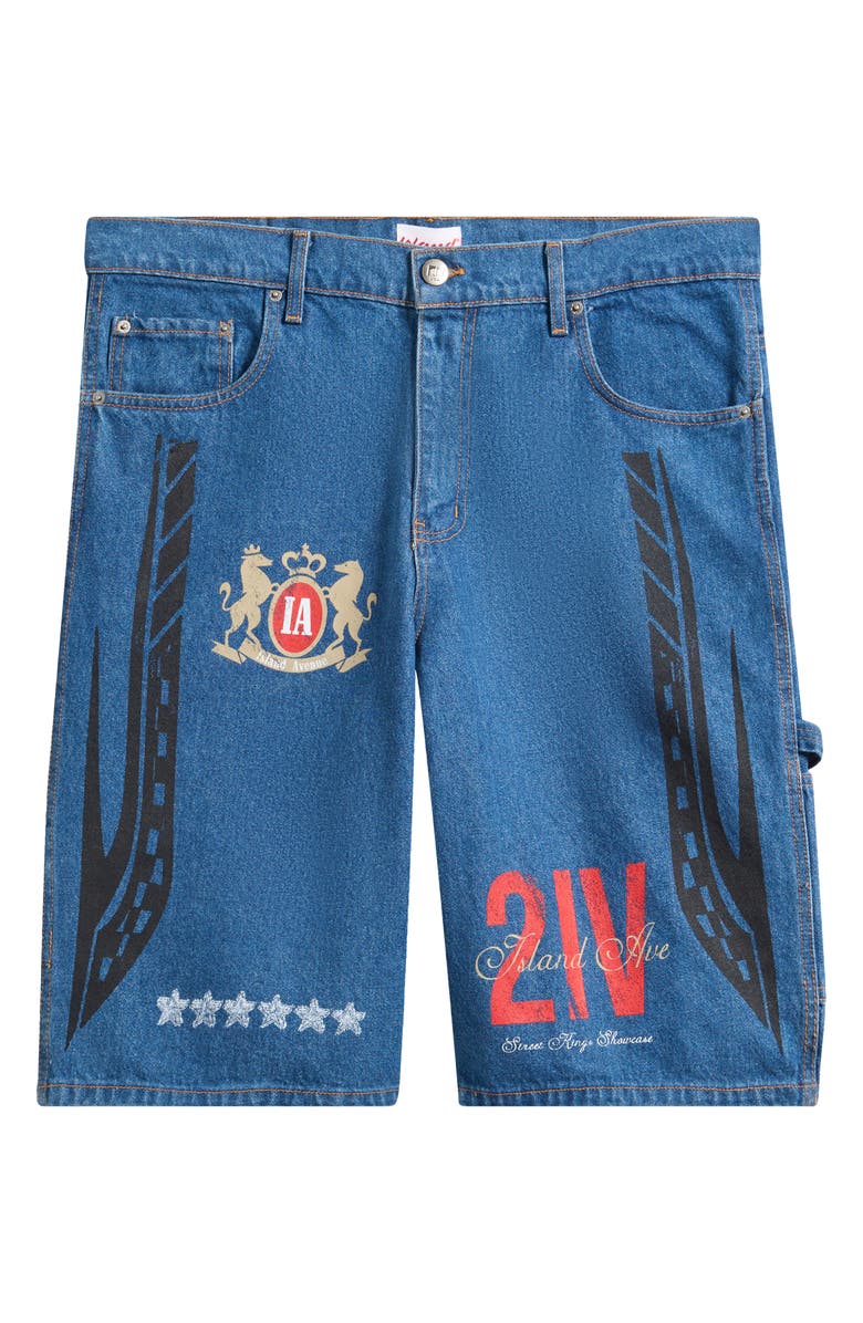 Island Avenue Rider Graphic Denim Shorts, Main, color, Blue