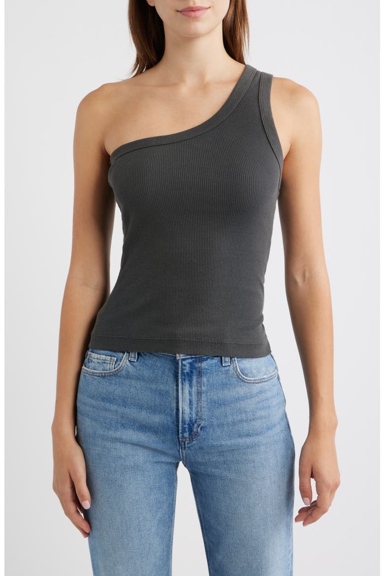 Eve Cotton Rib One-Shoulder Tank, Main, color, WASHED BLACK