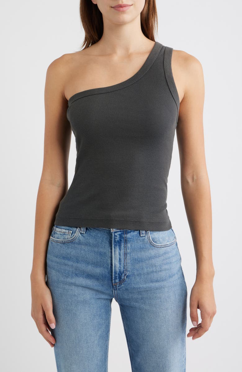 A.REN Eve Cotton Rib One-Shoulder Tank, Main, color, Washed Black