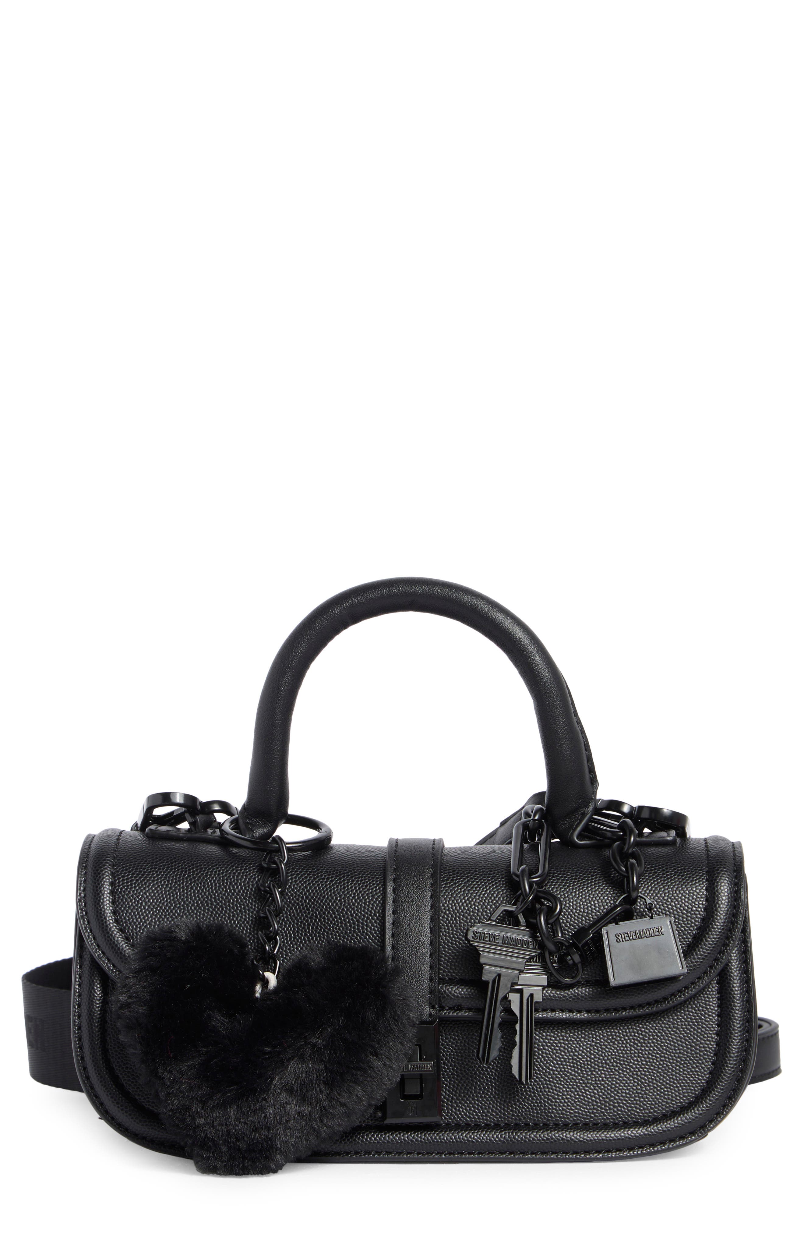 Steve Madden Prince Crossbody Bag with Bag Charms, Main, color, Black