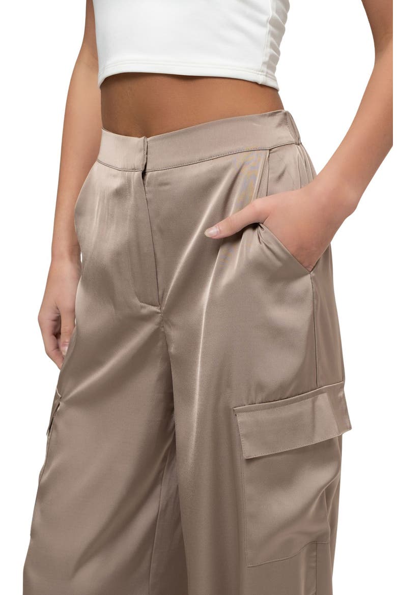 High Waist Satin Cargo Joggers, Alternate, color, TAUPE
