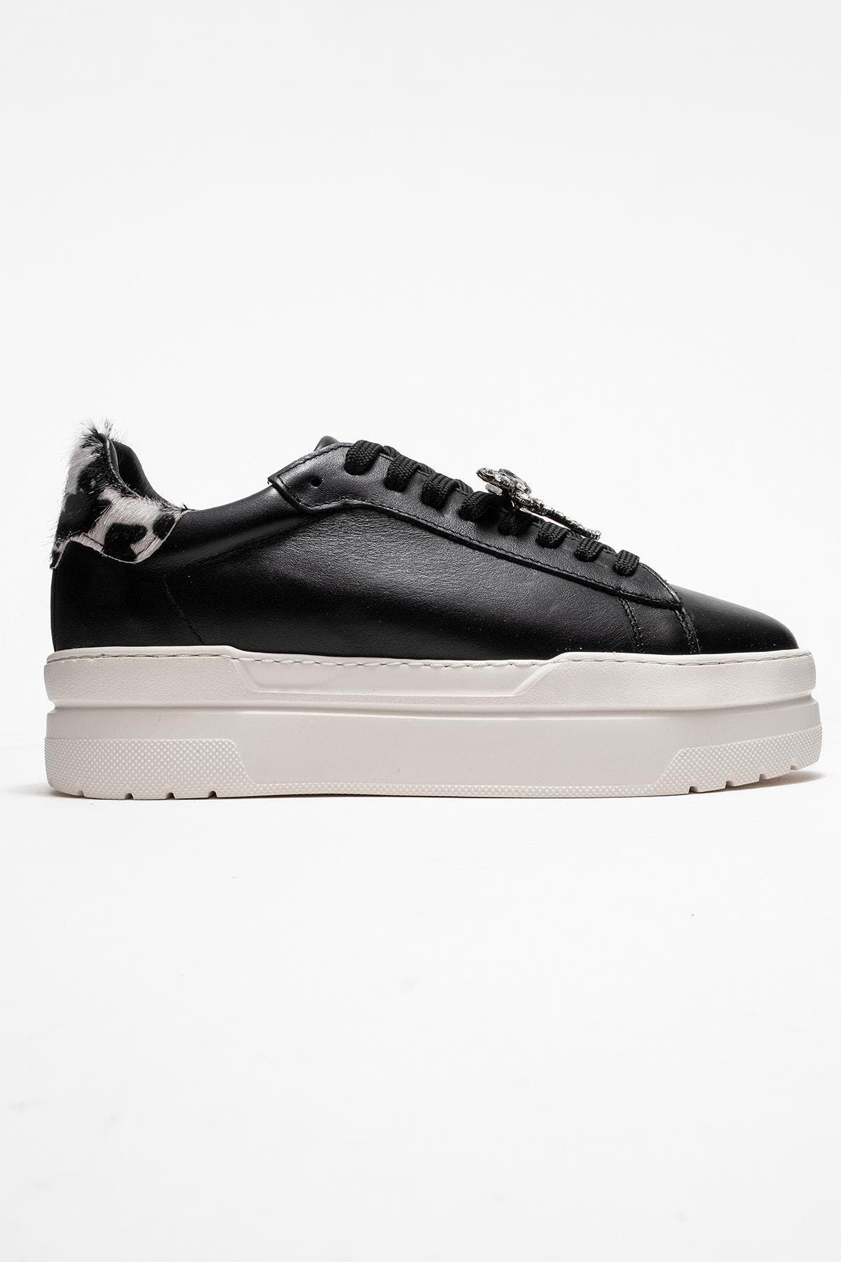 Laren Leather Buckle Sneakers, Alternate, color, Black Leather