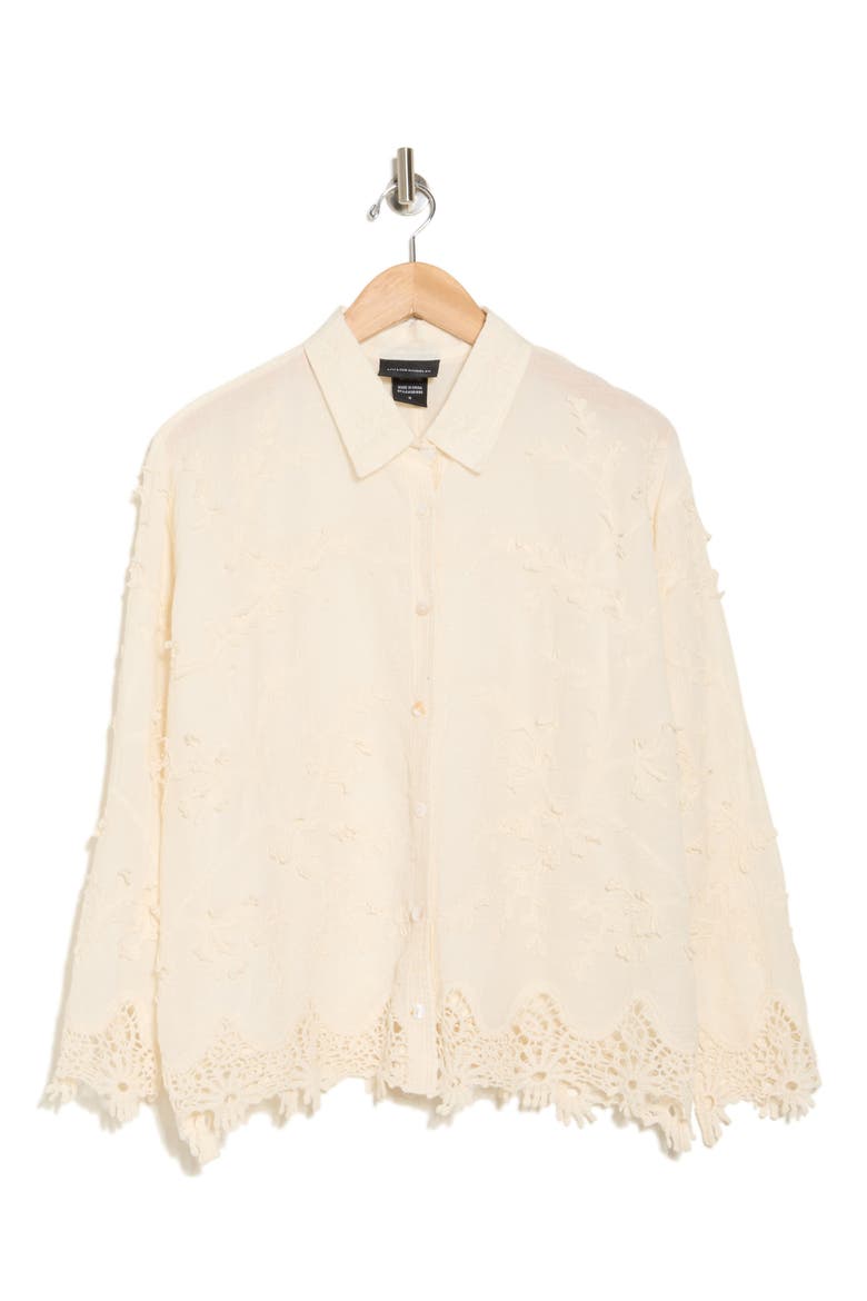 Floral Lace Button-Up Shirt, Alternate, color, NATURAL