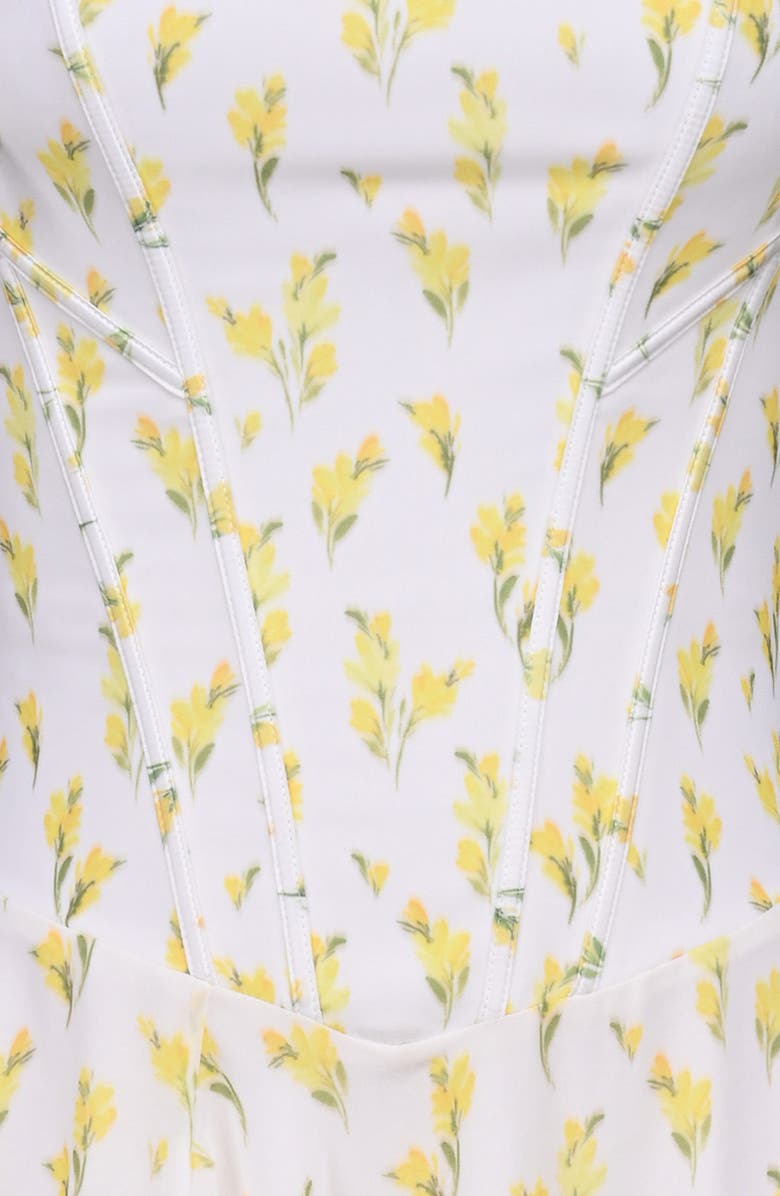 HOUSE OF CB Yvette Floral Print Midi Dress, Alternate, color, Lemon Floral Print