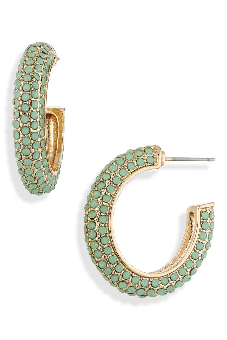 Pavé Rhinestone Hoop Earrings, Main, color, GREEN