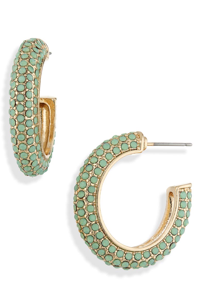 Cara Pavé Rhinestone Hoop Earrings, Main, color, Green