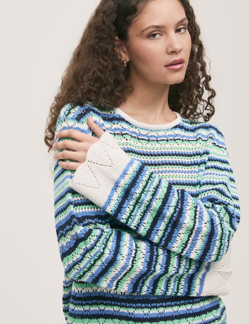 Finery London Audrenia Striped Crochet Jumper In Blue