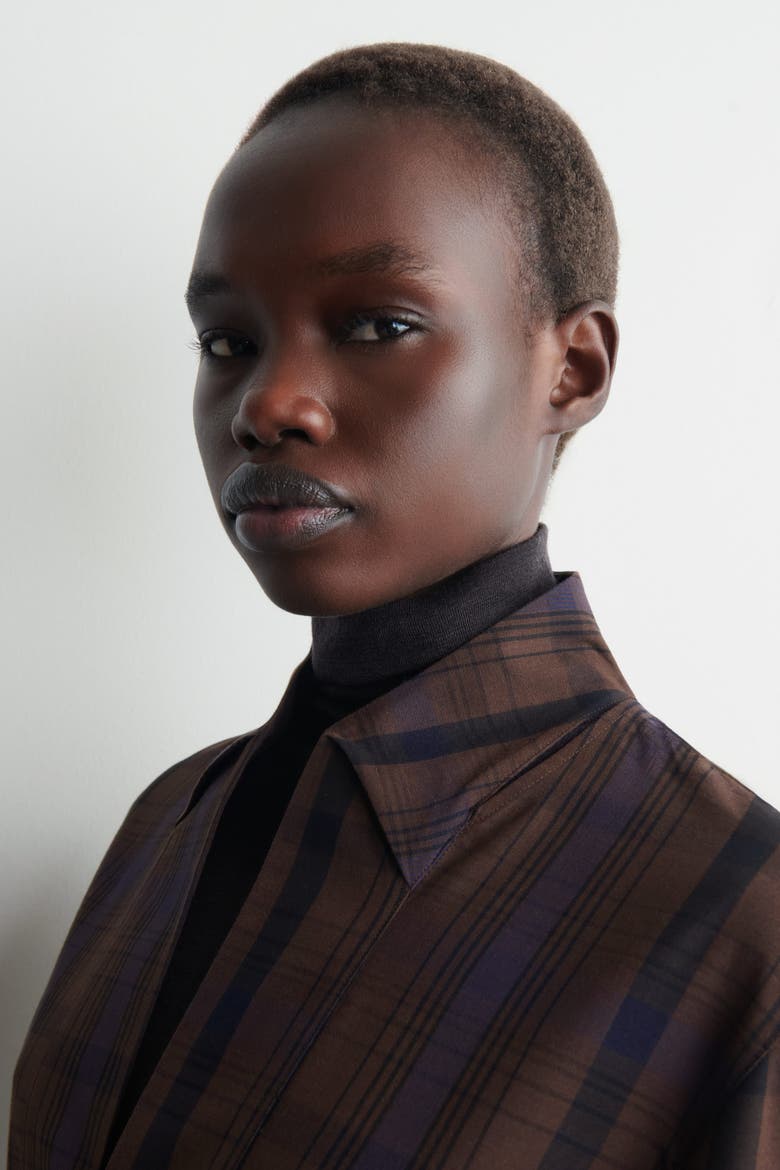 Checked Wool-blend Shirt Dress, Alternate, color, BROWN / CHECKED