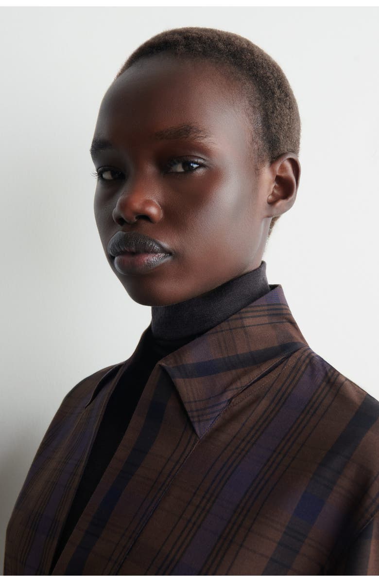 COS Checked Wool-blend Shirt Dress, Alternate, color, Brown / Checked