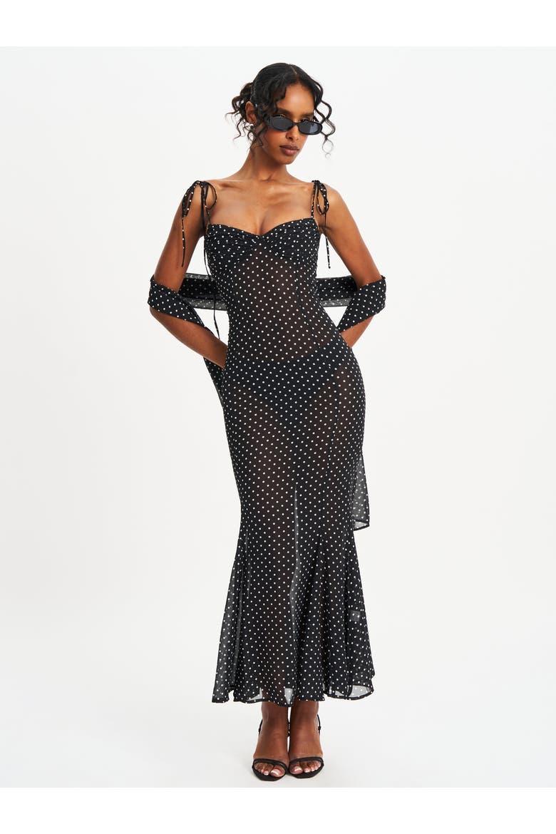 Yadira Polka Dot Chiffon Maxi Dress, Alternate, color, Black polka dot