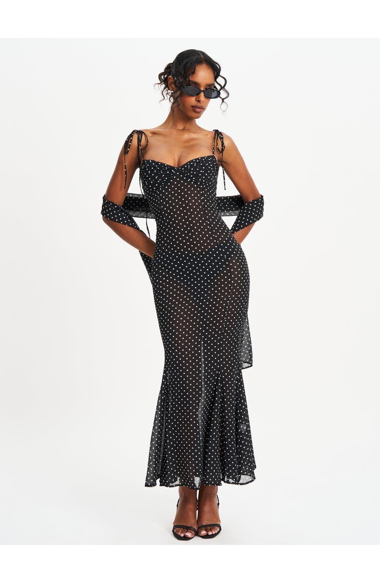 Miss Circle Yadira Polka Dot Chiffon Maxi Dress, Alternate, color, Black Polka Dot