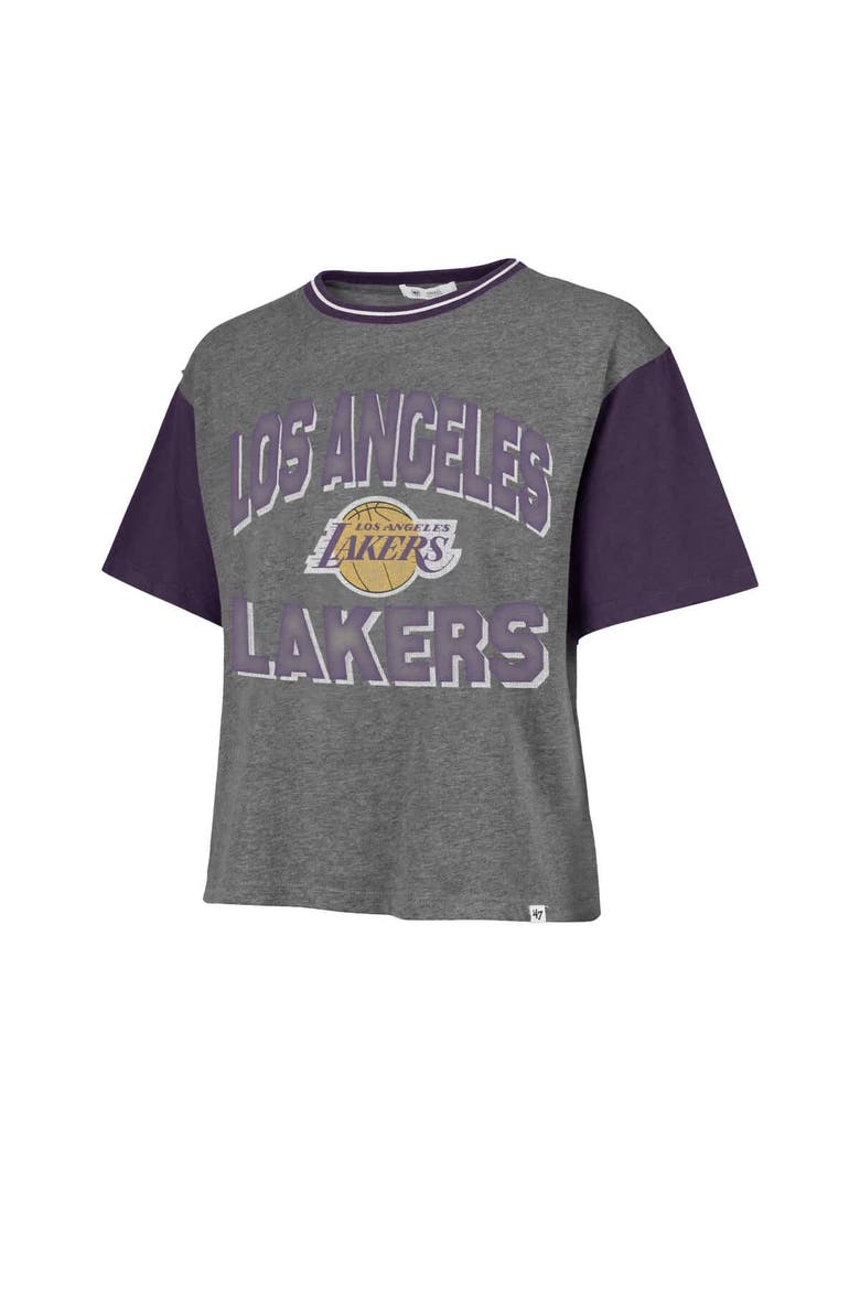 Women's '47  Gray Los Angeles Lakers Rise Clubhouse Ziggy Color Block T-Shirt, Alternate, color, Gray
