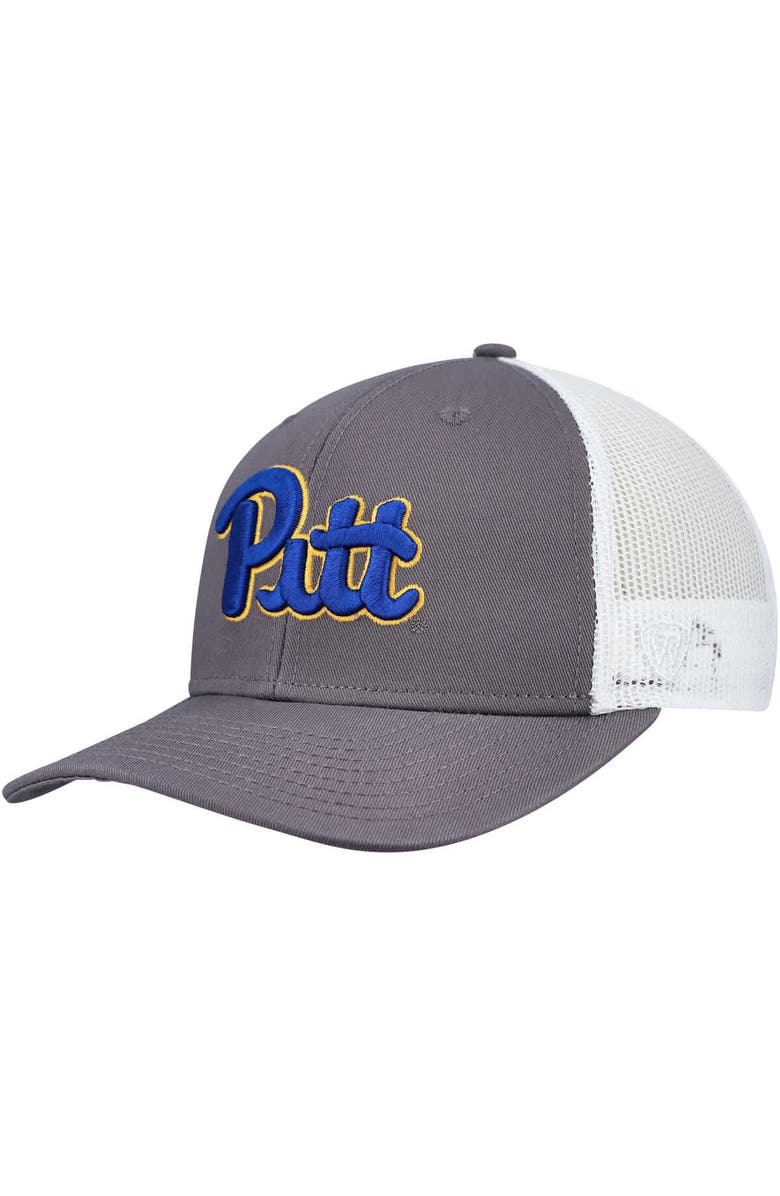TOP OF THE WORLD Men's Top of the World Gray/White Pitt Panthers Victory Baseline Trucker Adjustable Hat, Main, color,