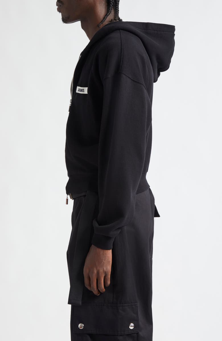 Jacquemus Le Hoodie Grosgrain Logo Cotton Fleece Zip Hoodie, Alternate, color, 