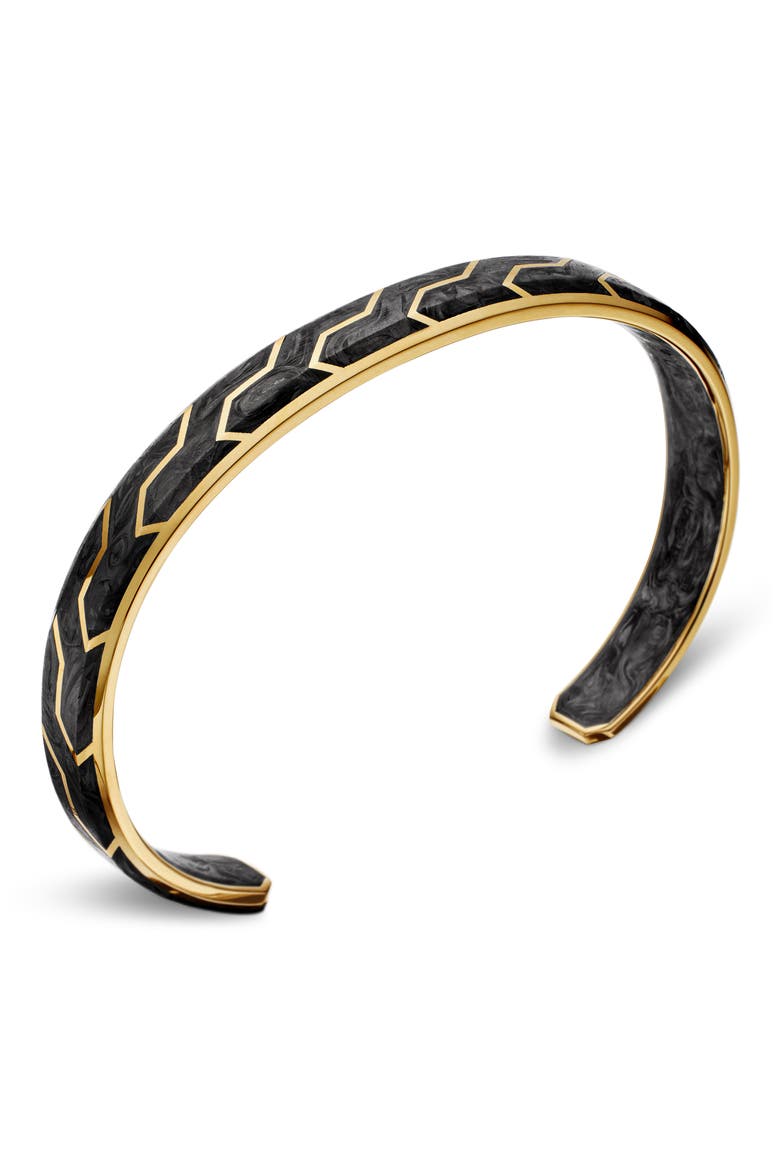 Forged Carbon Cuff Bracelet in 18K Yellow Gold, 8.5mm, Alternate, color, FORGED CARBON?