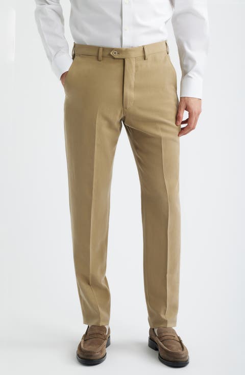 Tan Flat Front Suit Pants