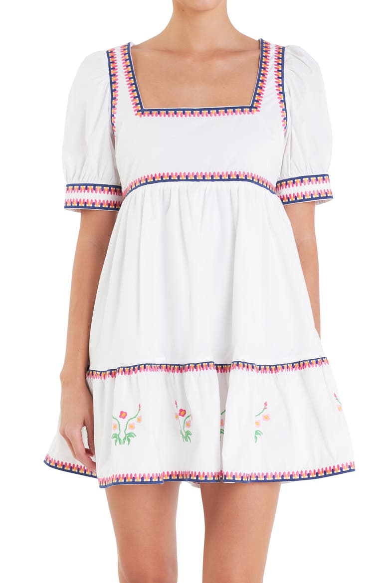 Embroidered Puff Sleeve Cotton Babydoll Dress, Alternate, color, IVORY MULTI