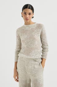 Brunello Cucinelli Lace flowers sweater in sparkling mohair and virgin wool