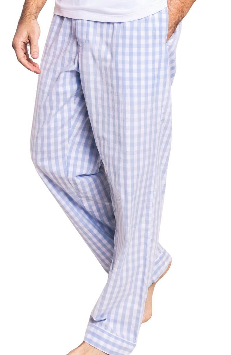 Petite Plume Gingham Woven Cotton Pajama Pants, Main, color, Blue