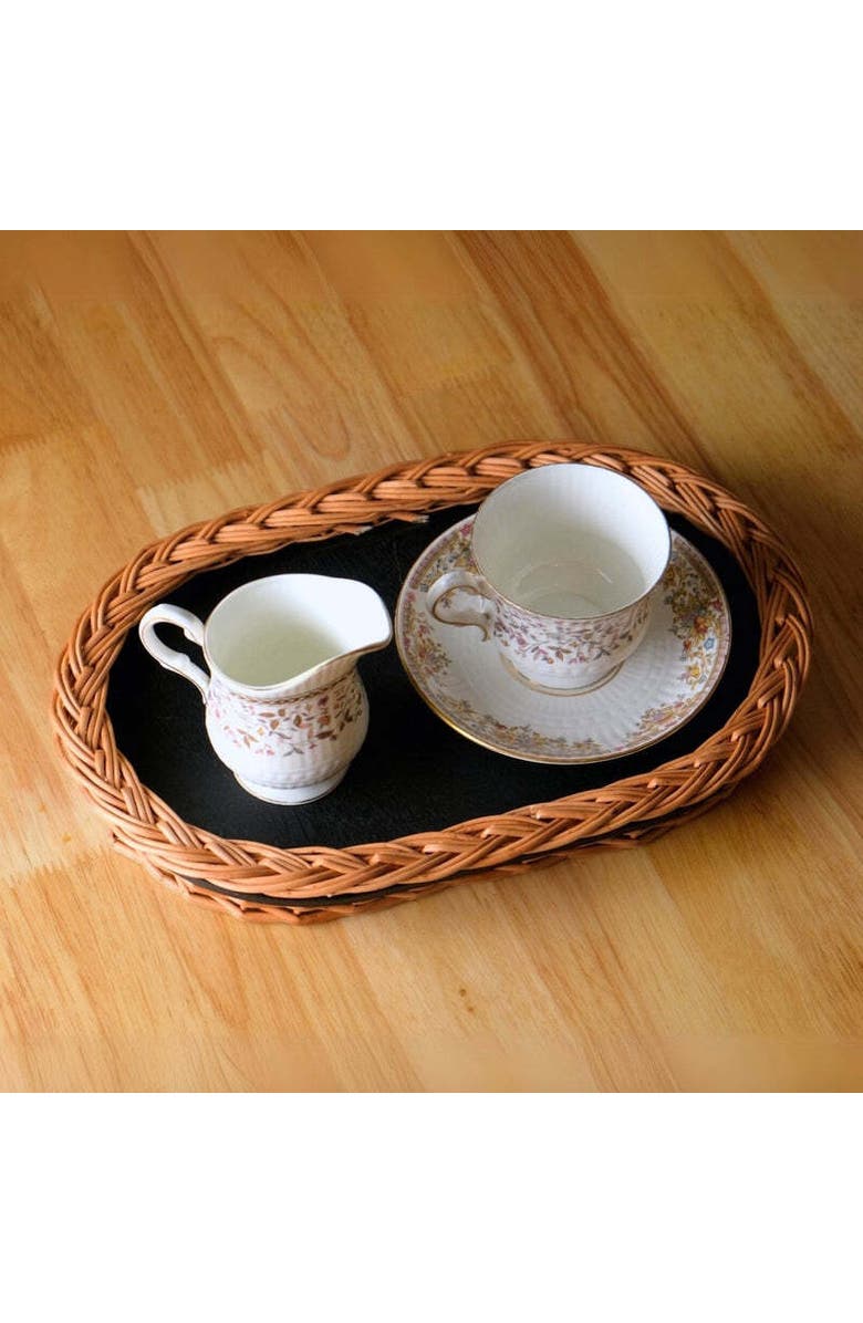 Mela Artisans Wicker & Wood Serving Tray, Alternate, color, Brown