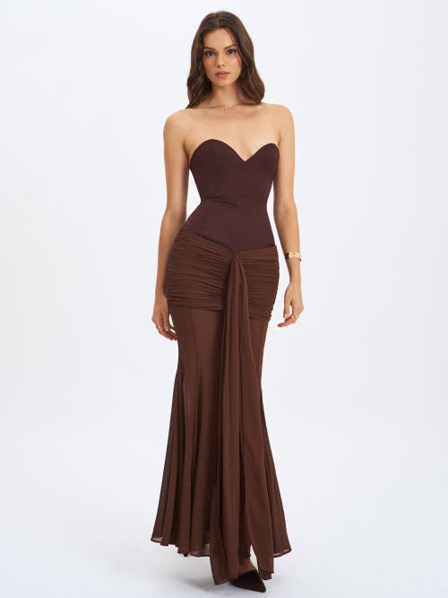 Miss Circle Giovana Sweetheart Draped Mesh Mermaid Maxi Dress In Brown