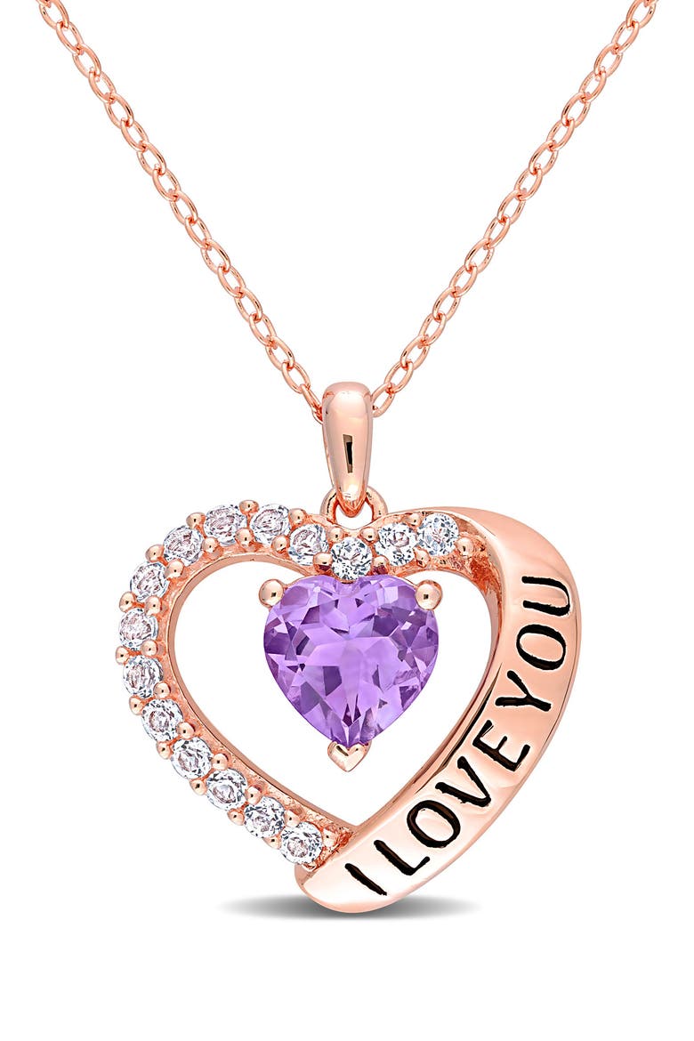 'I Love You' Amythyst & Topaz Heart Pendant Necklace, Main, color, PURPLE