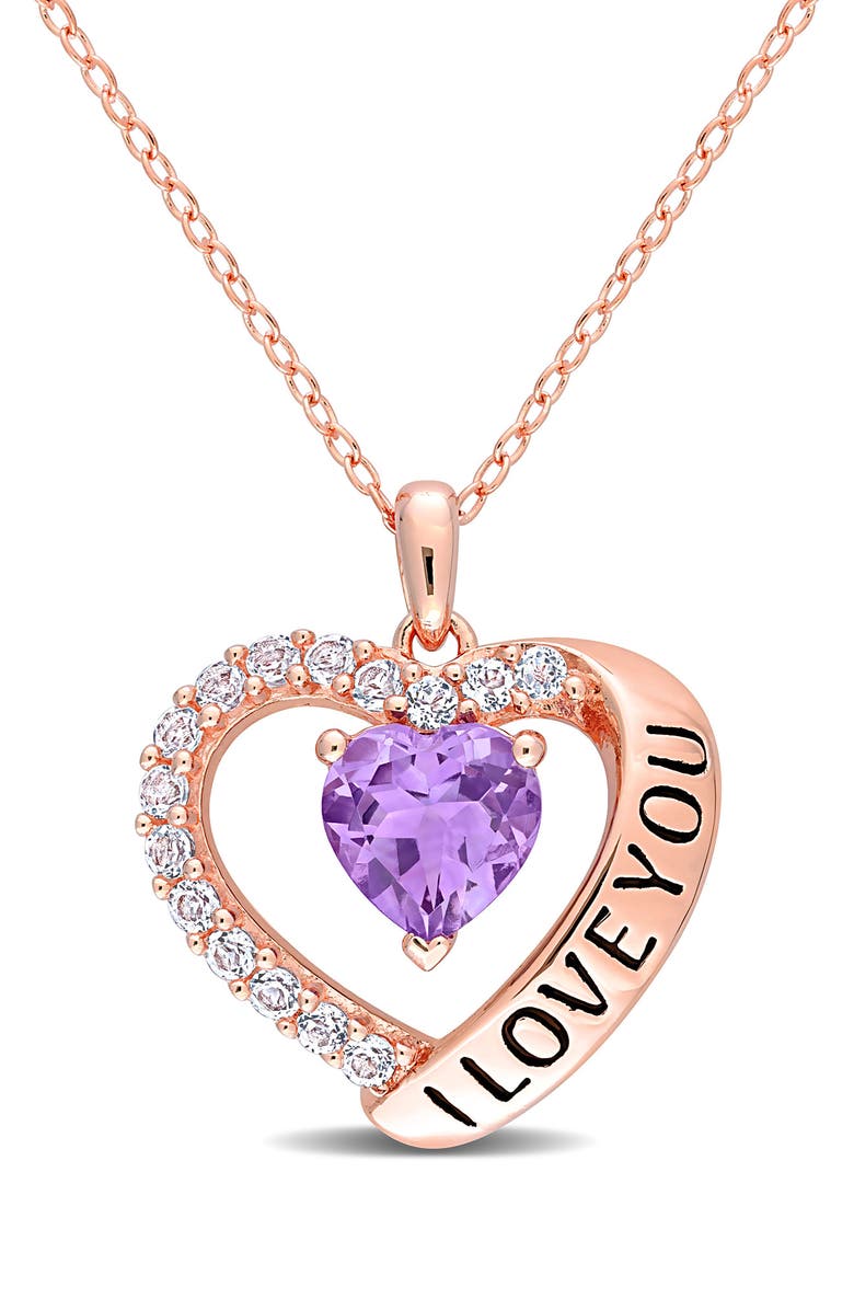 DELMAR 'I Love You' Amythyst & Topaz Heart Pendant Necklace, Main, color, Purple
