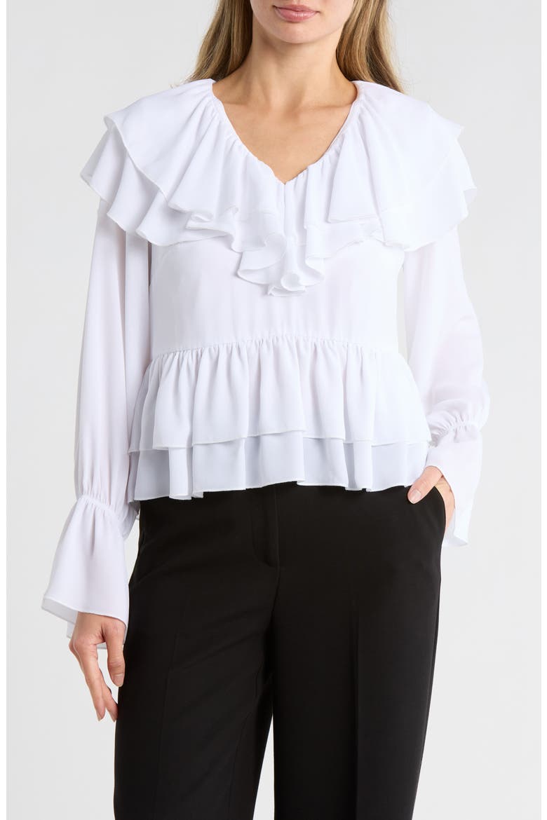 Trista Ruffle Long Sleeve Peplum Top, Main, color, WHITE